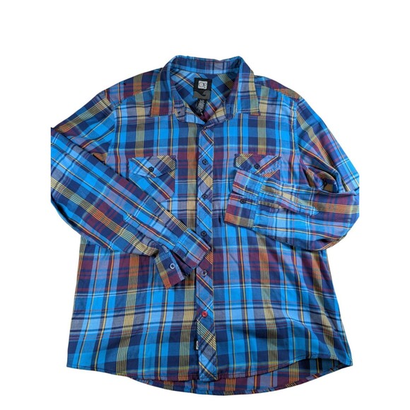OP Turquoise Combo Plaid Shirt Long Sleeve Casual Button Down Mens Size XL - Picture 1 of 7